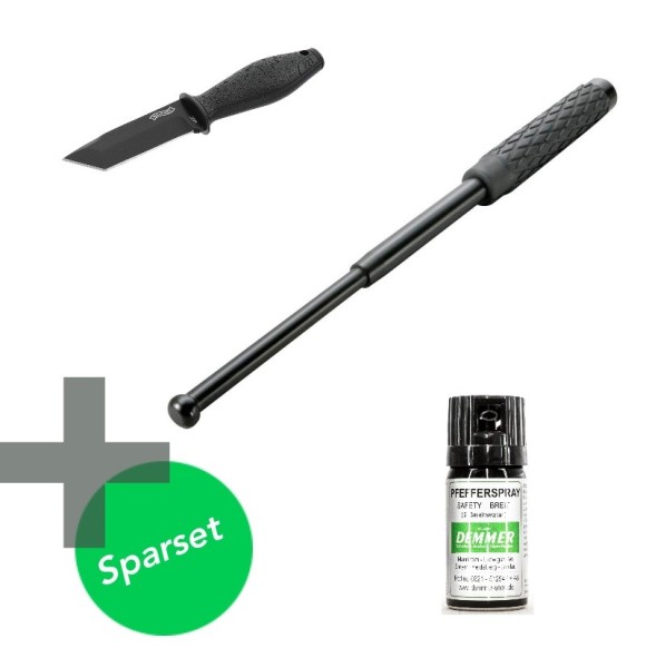 Set mit Demmer Pfefferspray 40 ml plus Walther Schlagstock 16 Zoll und Walther Neck Knive