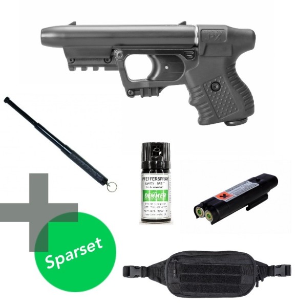 Piexon JPX Jet Protector Pfefferpistole inkl. Ersatzmagazin, Pfefferspray, Schlagstock und Holster