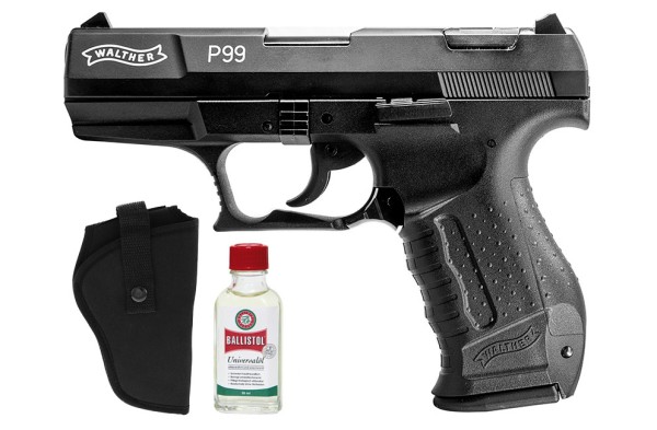 Walther P99 Schreckschuss Pistole 9 mm P.A.K. schwarz + Holster + Ballistol Universalöl