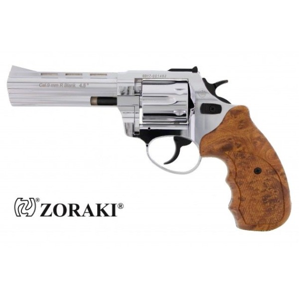 Zoraki R1 Schreckschuss Revolver 9 mm R.K. 4,5" chrom mit Holzoptikgriffschalen