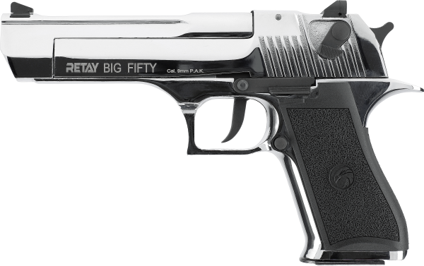 RETAY Big Fifty Schreckschuss Pistole 9 mm P.A.K Vollmetallausführung Chrome-Finish