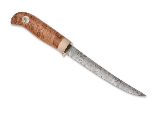 Karesuando Fiskekniv Laxen 16 Damasteel Nordic Light Feststehendes Messer braun