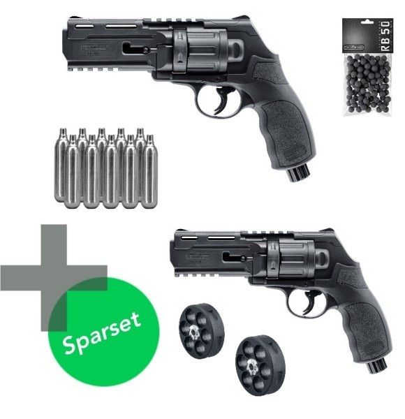 2 x T4E HDR Revolver Kaliber .50 schwarz + 10 CO2 Kapseln + 100 Rubberballs + 2 Ersatzmagazine
