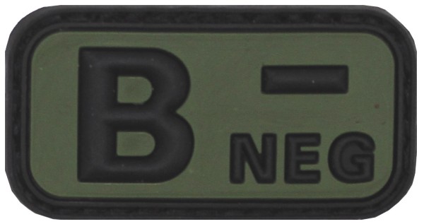 Klettabzeichen schwarz/oliv Blutgruppe "B NEG" 3D