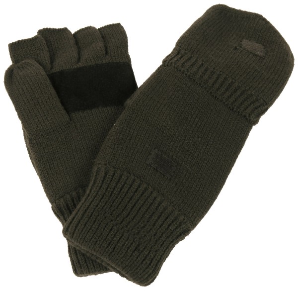 Strick-Handschuhe ohne Finger zugl. Fausthandschuh oliv