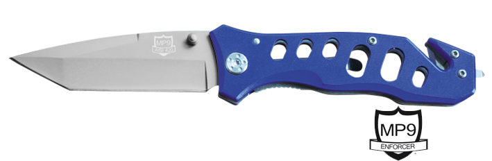 MP9 Blue Rescue Rettungsmesser Tanto Klinge Gutschneider Glasbrecher Gürtelclip 