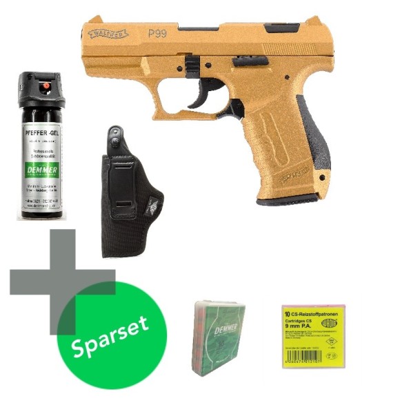 Defense Set Walther P99 Schreckschuss Pistole inkl. 20 Defense Munition, Holster und Pfeffergel