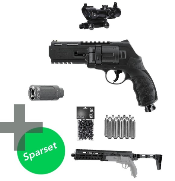 T4E TR 50 Gen2 Revolver inkl. Carbine Conversion Kit, Rubberballs, X-Tracer, CO2 Kapseln + Red Dot