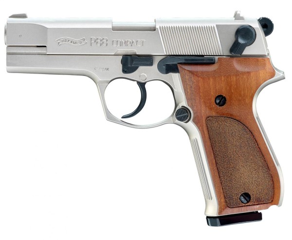 Walther P88 Schreckschuss Pistole 9 mm P.A.K. vernickelt mit Holzgriff