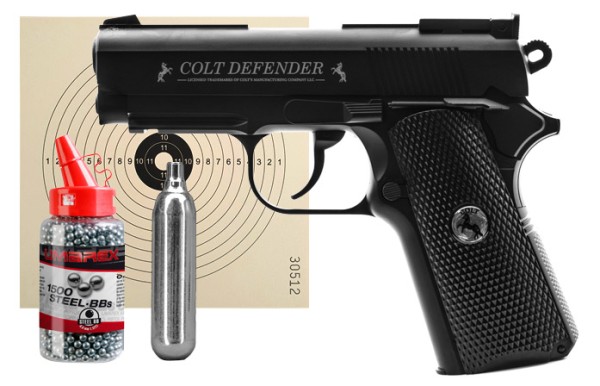 Colt Defender CO2 Luftpistole 4,5 mm BB + 1500 BB + 10 CO2 Kapseln + 250 Papierzielscheiben