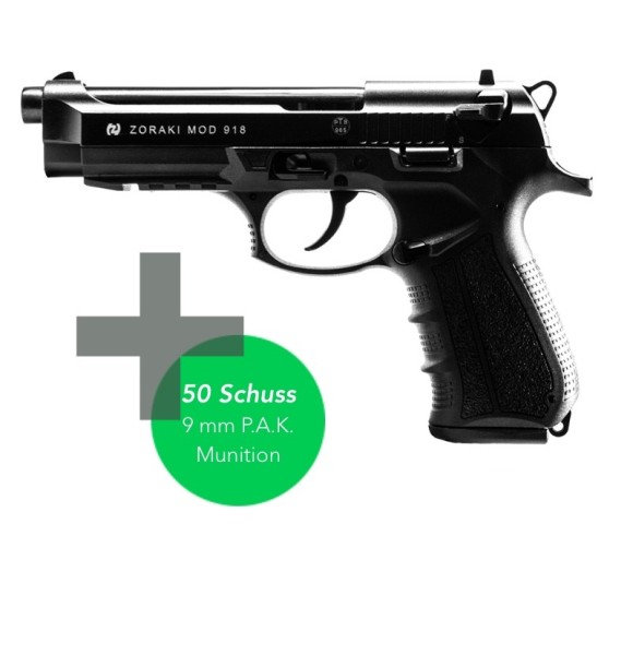 Zoraki 918 Schreckschuss Pistole 9 mm P.A.K schwarz + 50 Demmer Platzpatronen