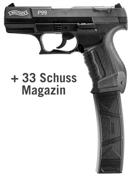Walther P99 Schreckschuss Pistole 9 mm P.A.K. schwarz inkl. 33 Schuss Magazin