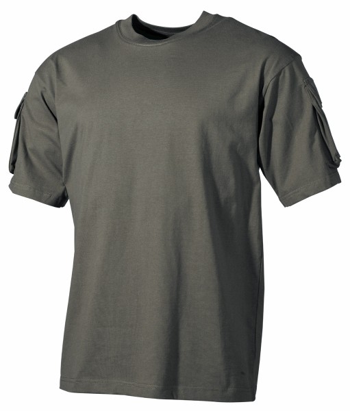 US T-Shirt halbarm oliv mit Ärmeltaschen