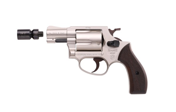 Weihrauch HW 37 Schreckschuss Revolver 9 mm R.K Stainless-Look mit Holzgriffschalen