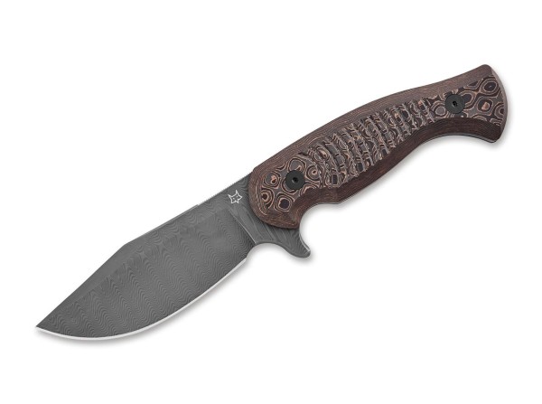 Fox Knives East Wood Tiger Fat Carbon Uni Copper Damascus Feststehendes Messer braun