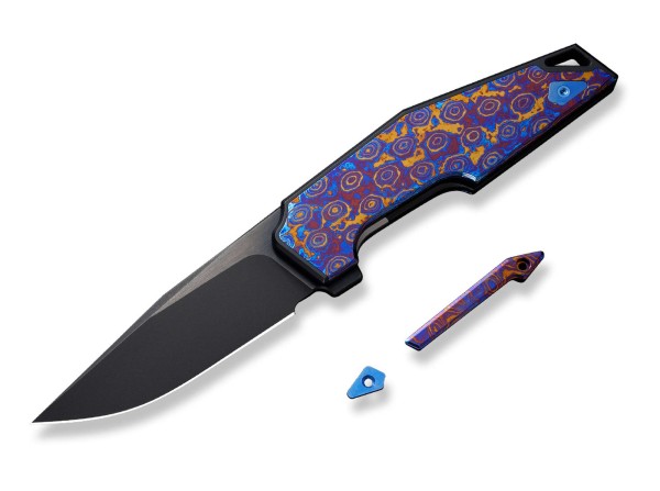 WE Knife OAO Titanium Black Timascus Purple Golden Blue Taschenmesser blau