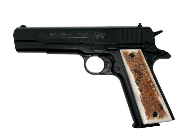 Colt Government 1911 A1 Schreckschuss Pistole 9 mm P.A.K. brüniert mit Hirschhorngriffschalen