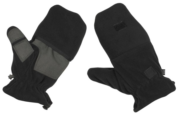 Fleece-Faust-Fingerhandschuhe schwarz mit Ausziehschlaufen