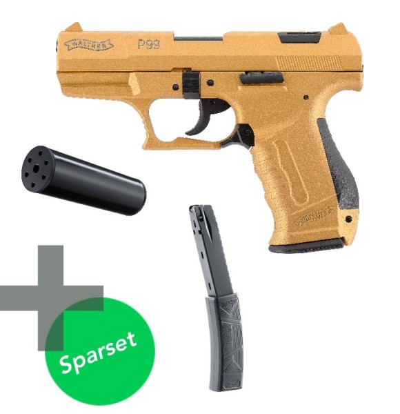 Walther P99 Schreckschuss Pistole 9 mm P.A.K. limitierte Gold Edition inkl. Schalldämpfer und extra