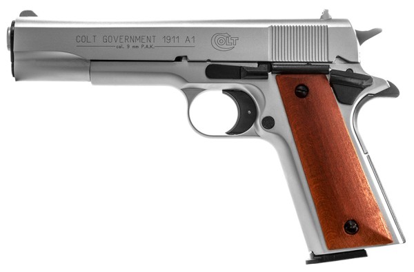 Colt Government 1911 A1 Schreckschuss Pistole 9 mm P.A.K. vernickelt mit Holzgriff