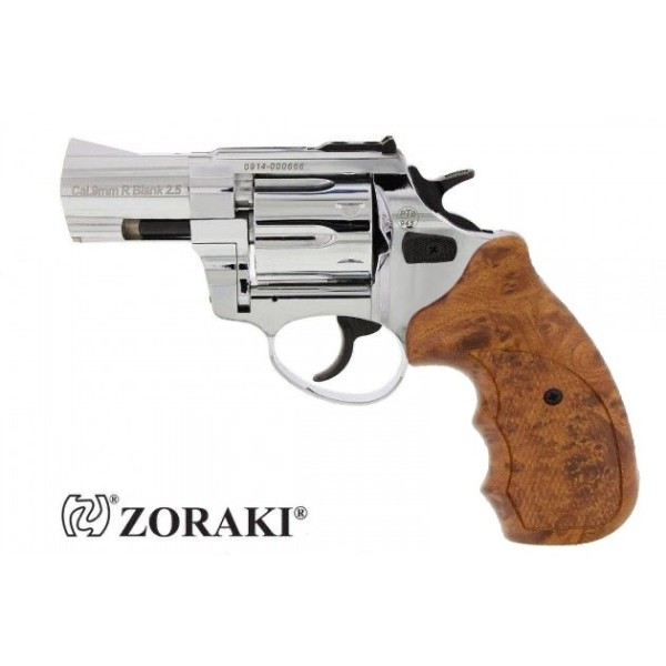 Zoraki R1 Schreckschuss Revolver 9 mm R.K. 2,5" chrom mit Holzoptikgriffschalen